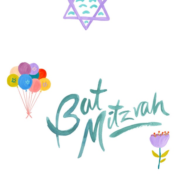 Printable Bat Mitzvah Card - Digital file, infinite uses, mitzvah , love, 13 years old, coming of age, Jewish celebrations