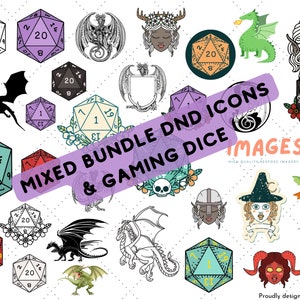 Pacote de imagens DnD, ilustrações clip art, dados Nat20, mago, bárbaro, elfo, orc, masmorras e dragões Imagens para impressão, Dungeon Master