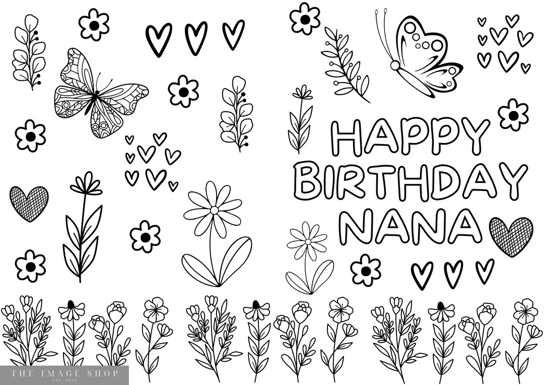 5 Nana Birthday Cards, Happy Birthday, Colour in Card, Instant Download ...