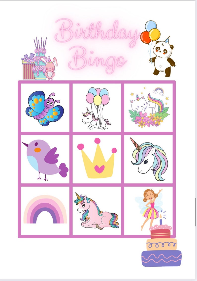Printable Party Games - Birthday Bingo PDF FILE