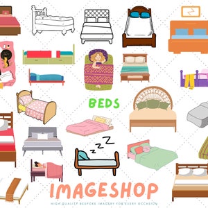 Bed Beds Clip Art, Downloadable Digital Images, Printable images, Graphic, craft, Printables, Journals, Scrapbooks, cute, sweet