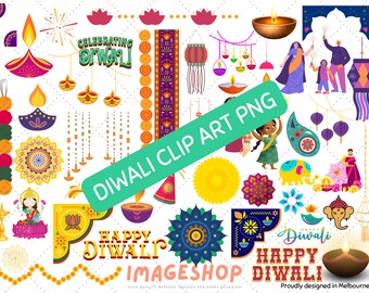 Diwali Icons Clip Art, Printable Graphic Images (Digital Download)