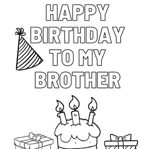 Happy Birthday Brother, Happy Birthday Card, Colouring in Card ...