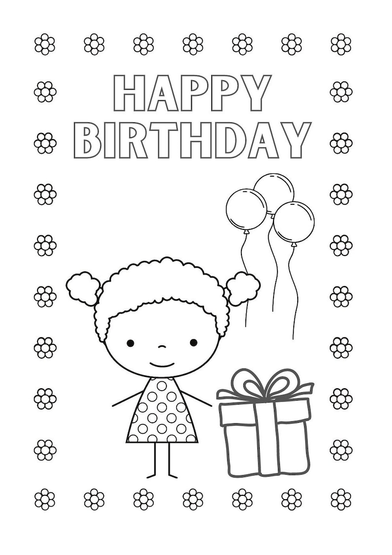 Birthday Card, Happy Birthday, Colour in Card, Instant Download ...
