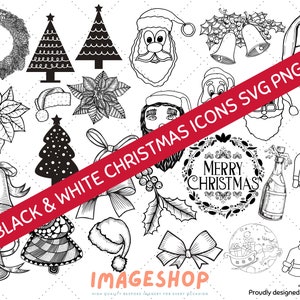 Schwarz-Weiße Weihnachtsbilder | SVG PNG | Bundle - Wrap - Sublimation - Weihnachtsmotive - Digitaler Download - Instant Download