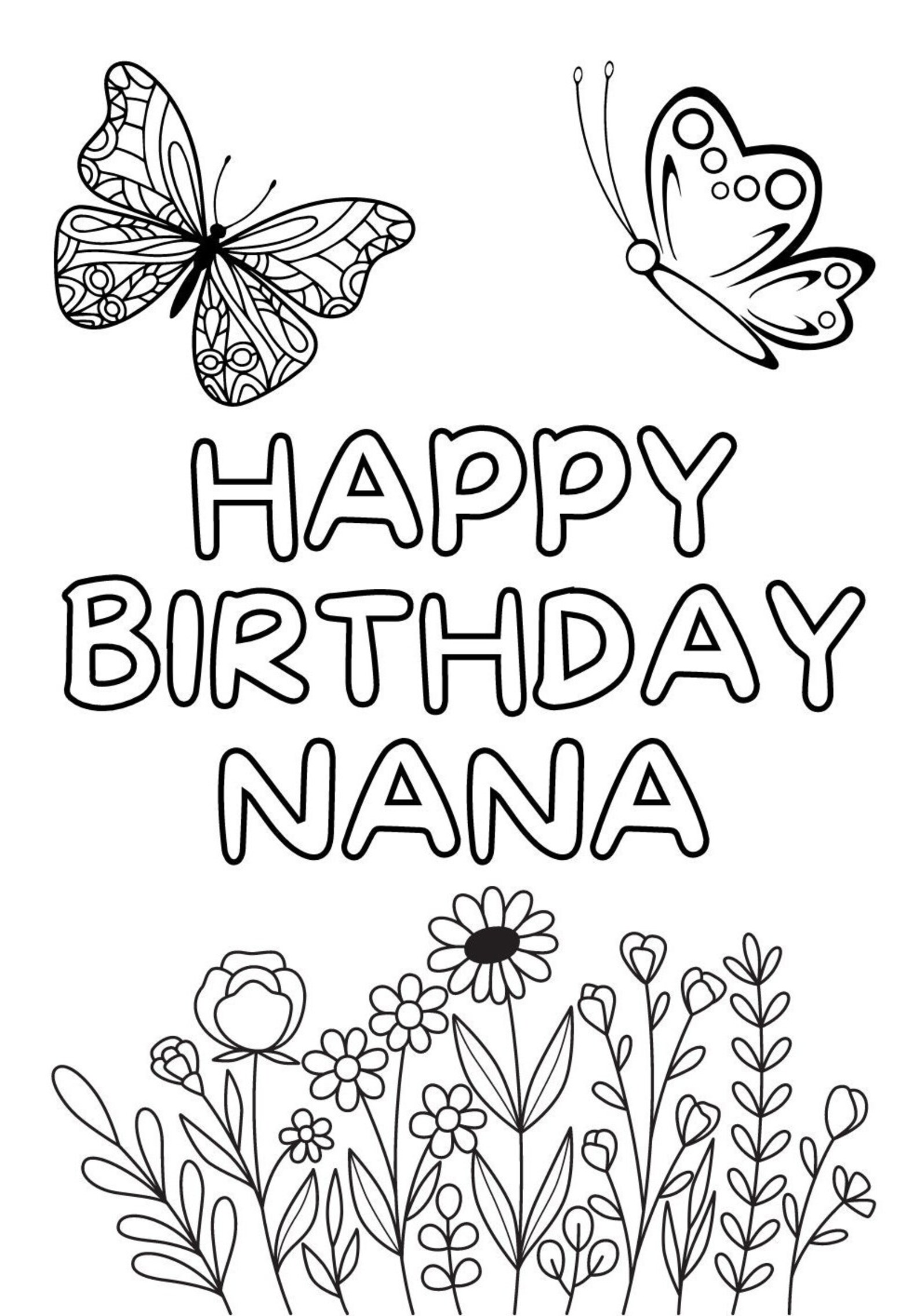 Birthday Card, Happy Birthday Nana, Colour in Card, Instant Download