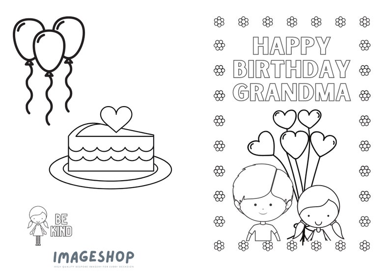 Grandma Birthday Card, Happy Birthday, Colour in Card, Instant Download ...