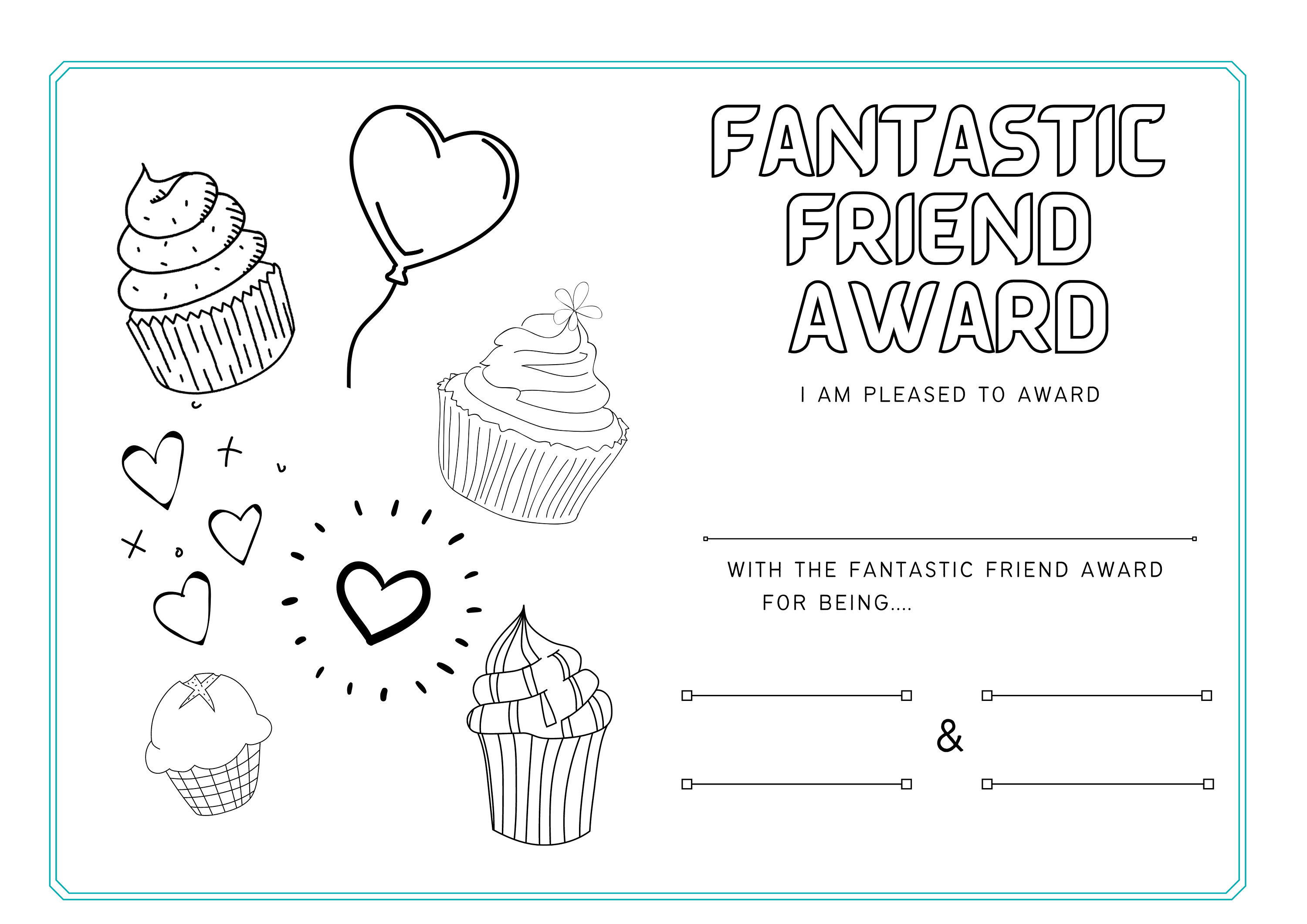 Printable Colouring Page FANTASTIC FRIEND AWARD Positive Etsy