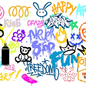 グラフィティ スプレー ペイント クリップ アート、デジタル ダウンロード、印刷可能な画像、PNG、画像、クラフト、ジャーナル、スクラップブック