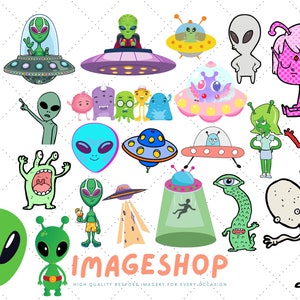 Aliens UFO’s extraterrestrials Clip Art, Downloadable Digital Images, Printable images, Graphic, craft, Printables, Planner stickers