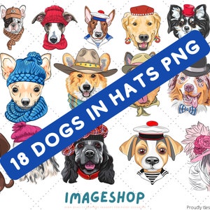 18 Dogs in Hats Collection | Instant Downloads | Sublimation | Waterslides | Digital Downloads | 2000 x 2000 pixels png | Junk Journal |