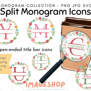 Floral Themed Split Monogram, Monogram Png, Monogram svg, cricut svg, cutting svg files, digital download, split monogram icon