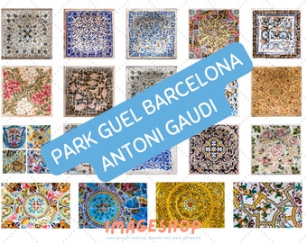 Antoni Gaudi Guel Park Barcelona | Ceramic Tiles PNG Images | Digital Images | Moroccan Portuguese Mosaic Tiles Art | Spanish Tiles