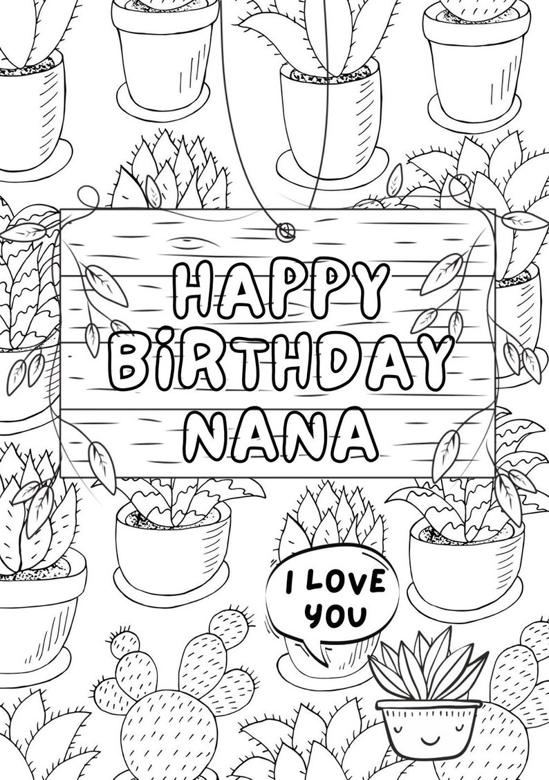 Nana Birthday Card, Happy Birthday, Colour in Card, Instant Download ...