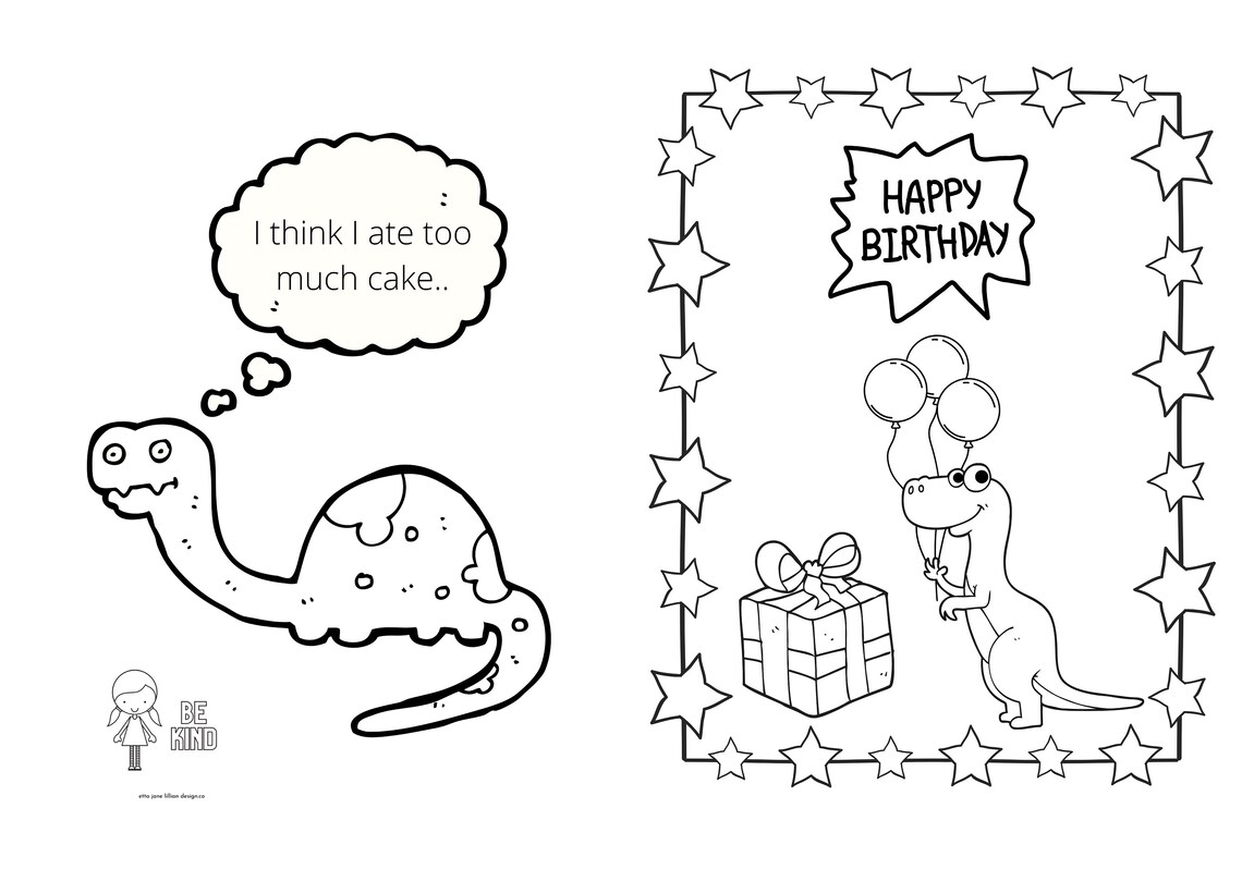 Printable Colour-In HAPPY BIRTHDAY Card with Dinosaur | Etsy