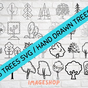 Black and White Line Trees / Hand Drawn Trees /  28 Tree SVG PNG PDF ClipArt, Downloadable Digital Images,Printable images, Printables