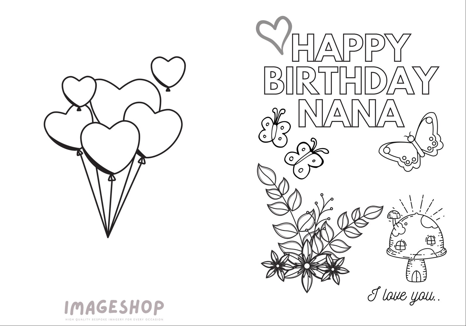 Printable Colour-in HAPPY BIRTHDAY NANA Card A4 Size, Printable, Colour ...