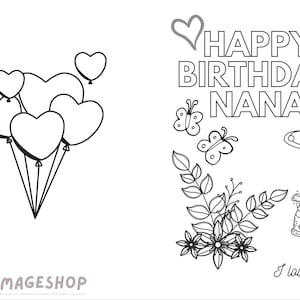 Printable Colour-In HAPPY BIRTHDAY NANA Card A4 taille, imprimable, Color in card, Instant Download, utilisation infinie, carte d’anniversaire, téléchargeable