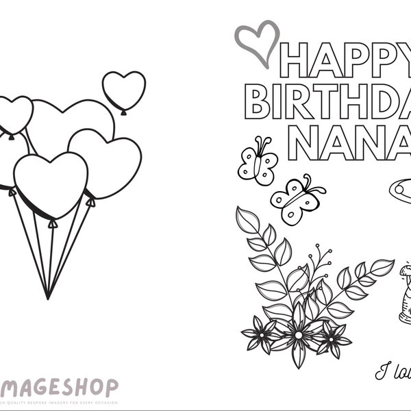 Printable Colour-In HAPPY BIRTHDAY NANA Card A4 size, printable, Colour in card, Instant Download, infinite use, birthday card, downloadable