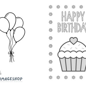Geburtstagskarte, Happy Birthday, Color In Karte, Sofort Download, druckbare Karte, Malkarte, Grußkarte, Kinder, personalisierte Karte