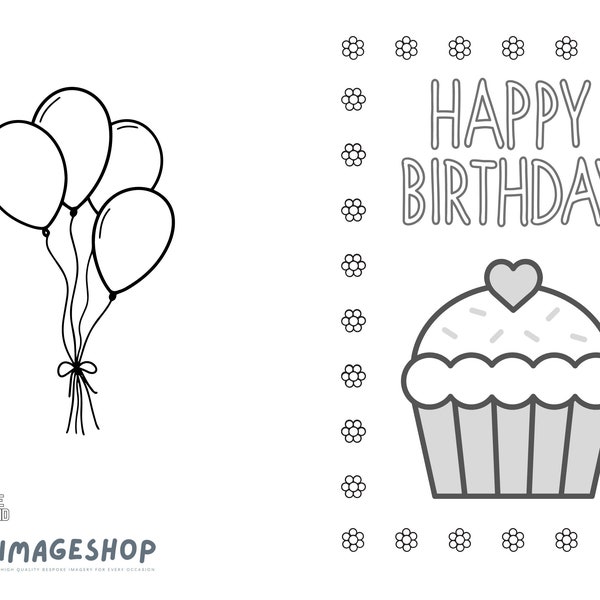 Birthday Card, Happy Birthday, Colour In Card, Instant Download, Printable Card, Colouring Card, Greeting Card, Kids, personalised card