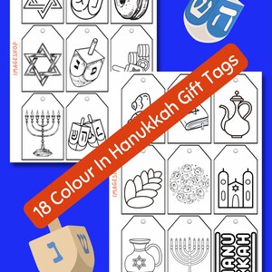 Coloriage imprimable Hanukkah Gift Tags (2 feuilles - 9 étiquettes par feuille)