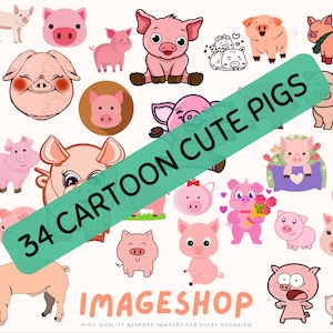 34 cerdos Clipart, descarga digital, imágenes imprimibles, PNG, imágenes, manualidades, diarios, álbumes de recortes, animales, amantes de los animales