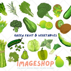 Green Fruits and Vegetables Clip Art, Downloadable Digital Images, Printable images, Graphic, craft, Printables, Journals, Scrapbooks, cute