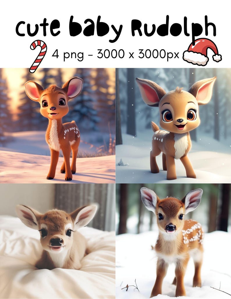 Rudolph the Red-nosed Reindeer Clip Art Sublimation Images, 4 X Png ...