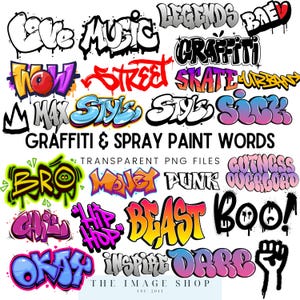 Graffiti Words Clip Art, Spray Paint Clipart, Digital Download, Graffiti PNG