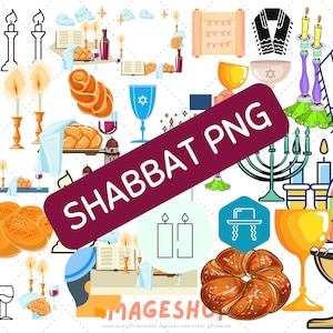 Icônes juives de Shabbat Clip Art, PNG juif, célébration de Shabbat, Nourriture hébraïque, Images numériques téléchargeables, Images imprimables