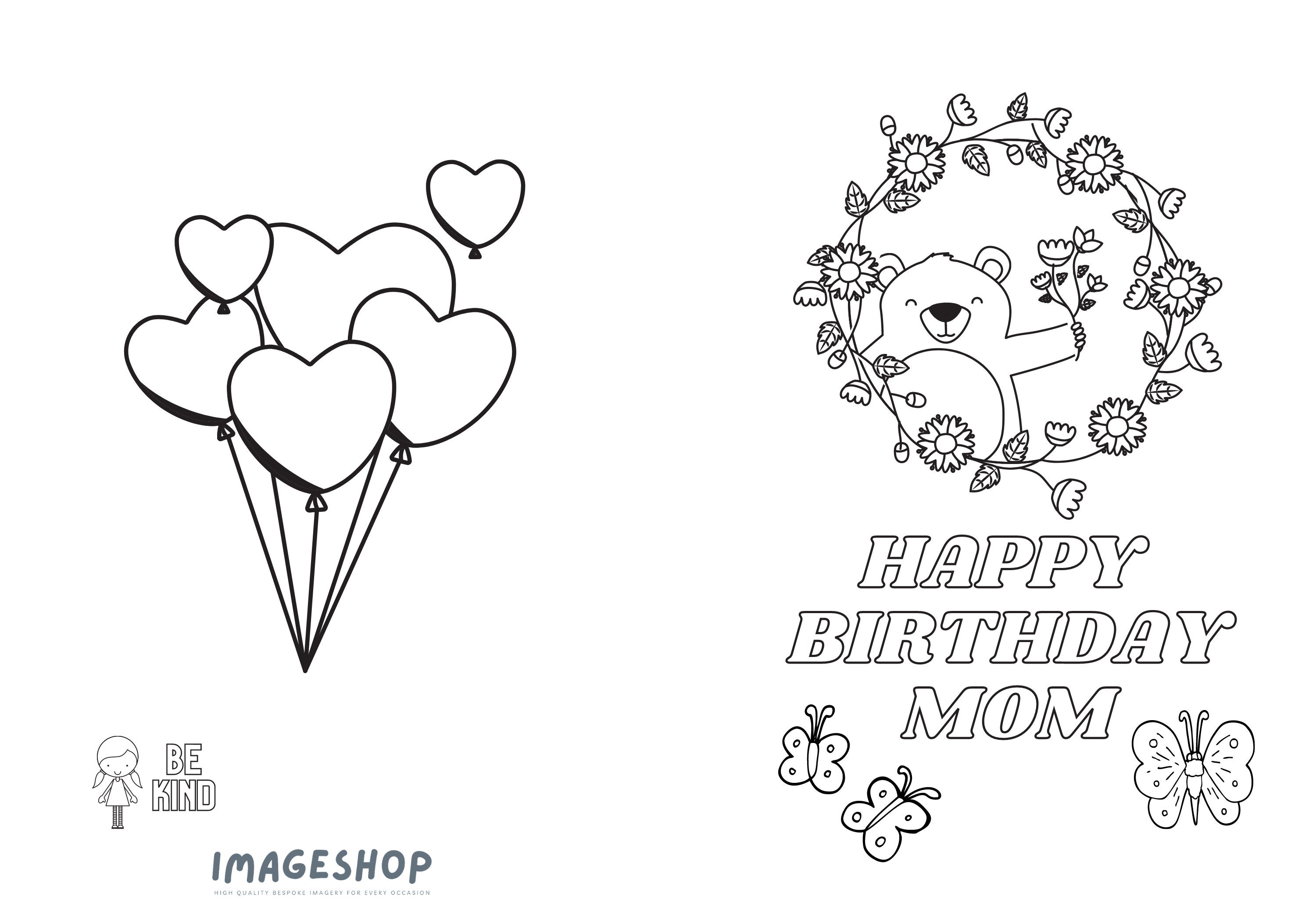 printable happy birthday mom/mum - colouring in card, printable