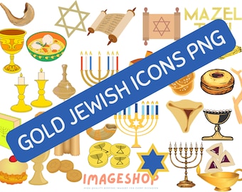 Jewish icons Gold Aesthetic Clip Art, Downloadable Digital Images, Printable images, Jewish png, Hanukkah png, Judaism png, Judaism clip art