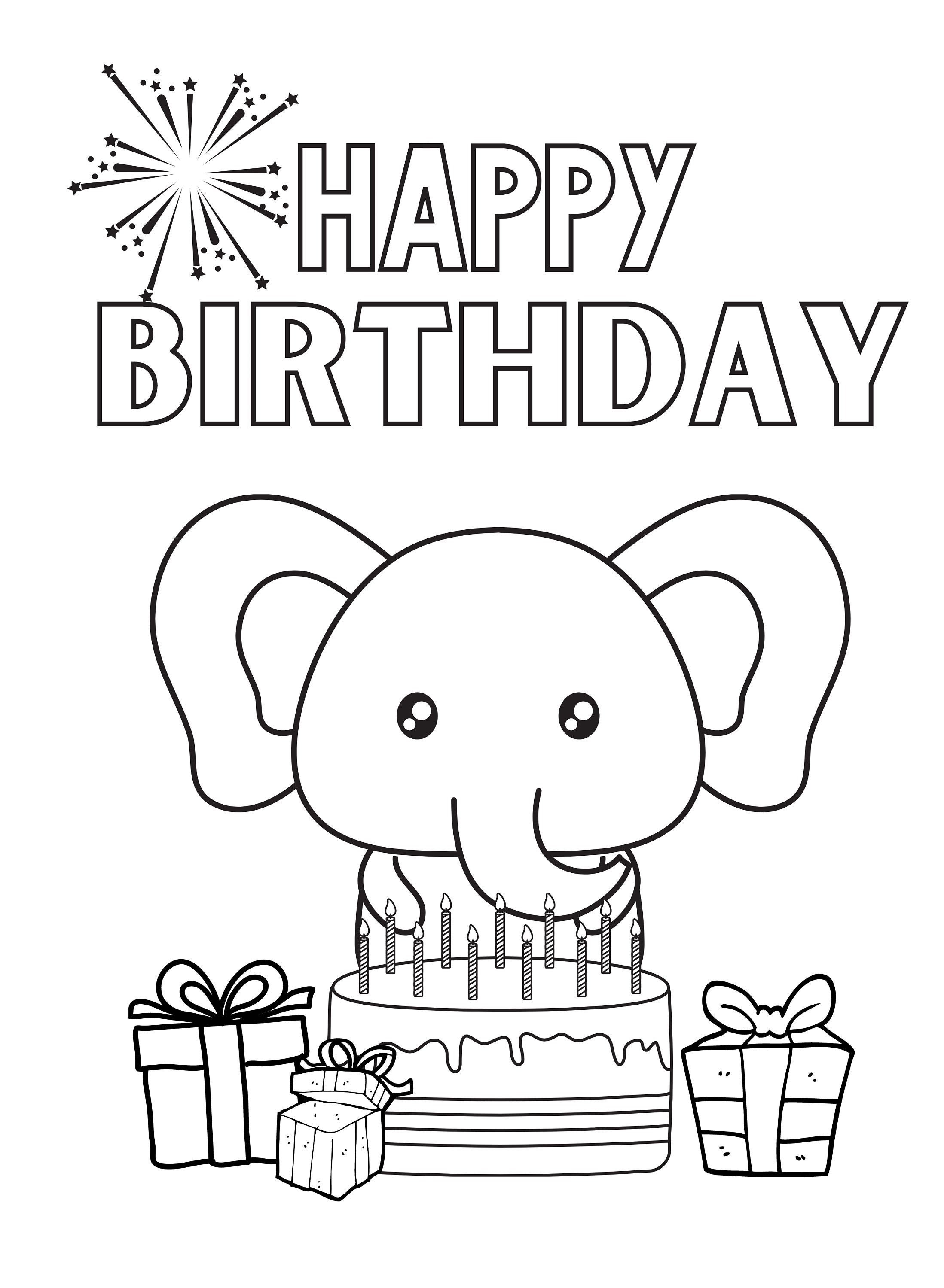 Printable ColourIn HAPPY BIRTHDAY elephant Etsy