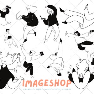 Line Drawing Women Clipart: Black and White Digital Images (Printable)