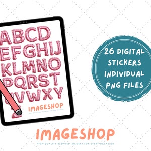 Pink Balloon Alphabet, digital sticker, digital download, digital planner stickers, printable stickers, png file, printable planner stickers