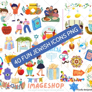 40 divertenti icone ebraiche Clip Art, immagini digitali scaricabili, immagini stampabili, grafica, artigianato, stampabili, riviste, album di ritagli, carino, dolce