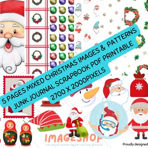 5 Pages Christmas JPG Printables, Junk Journal Ephemera Patterned Paper Sheets,Ephemera, Journal Kit