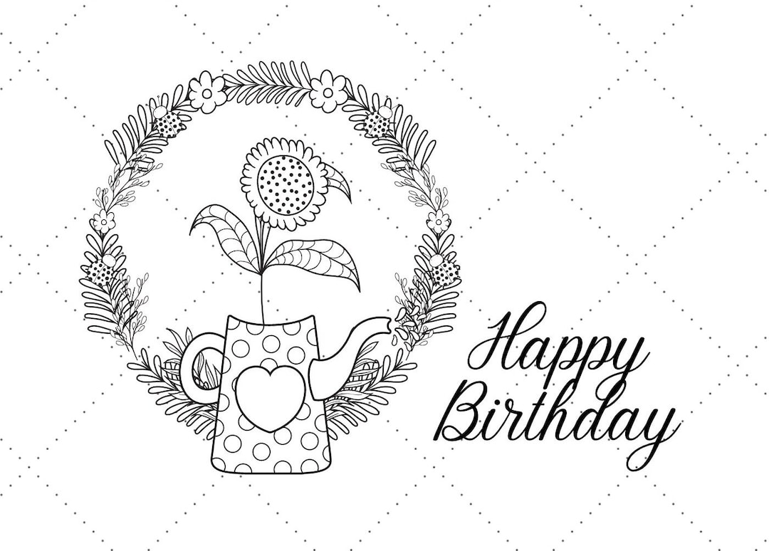 Sunflower Birthday Card Happy Birthday Colour in Card Etsy