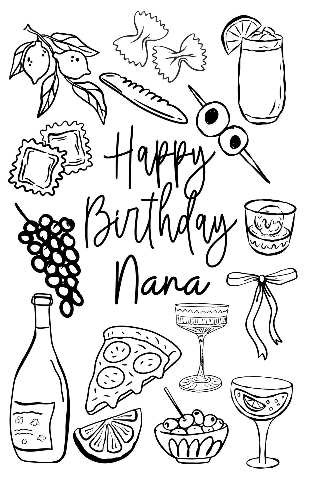 Printable Happy Birthday Nana Card Colourin Activity Jpeg File Etsy