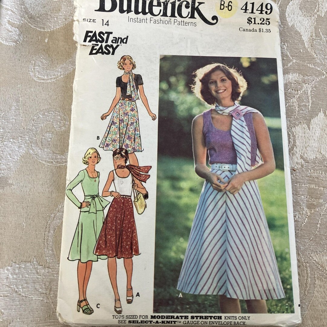 4149 Vtg Butterick Sewing Pattern Fast Easy Top Shirt Tank OOP 14 ...