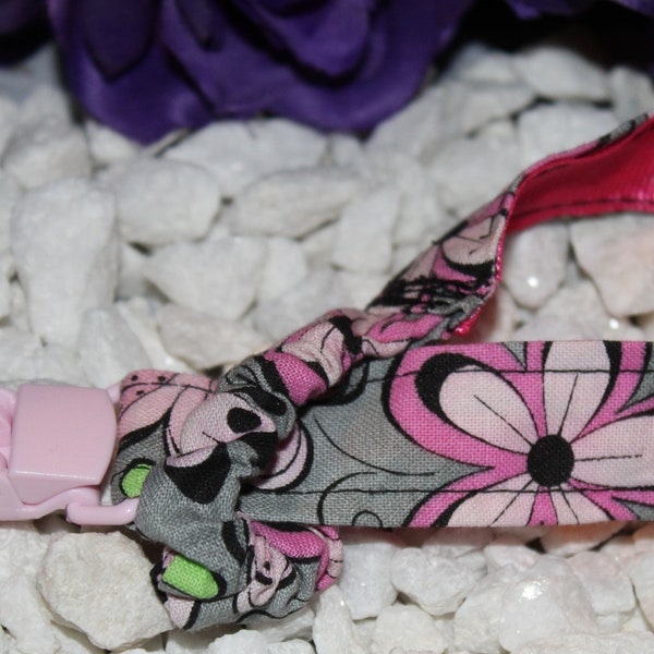 Gray and Pink Flower Keychain Pacifier Clip