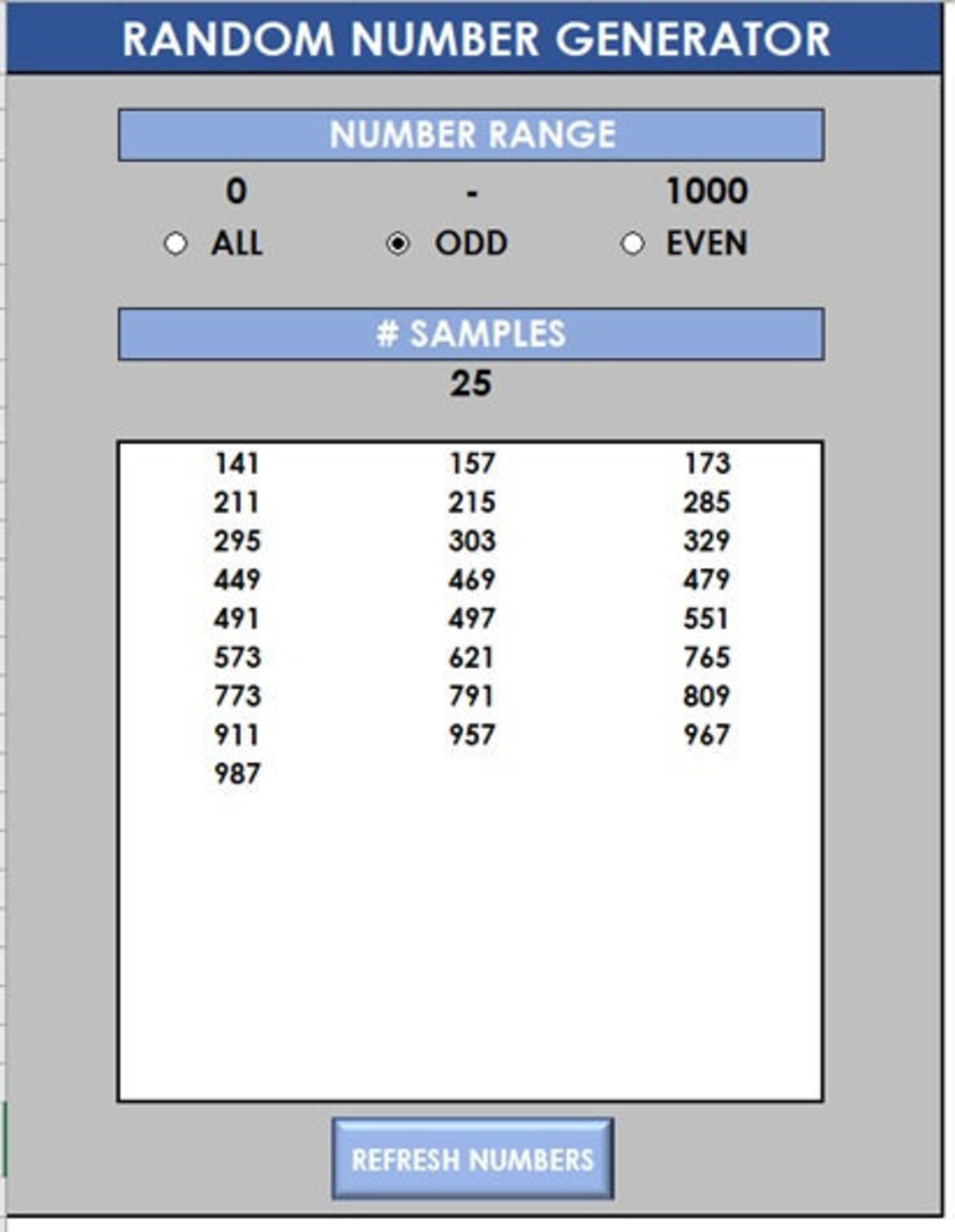 Random Number Generator Excel Tool All Odd Or Even Etsy