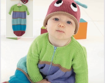 Sirdar 4877, padrão de tricô de saco de dormir infantil e chapéu, padrão de saco de dormir, padrão de tricô de chapéu, download instantâneo de pdf