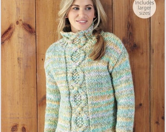 Sirdar 8085, suéter feminino super grosso, suéter super grosso