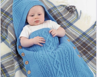 Sirdar 4901. padrão de tricô para bebê aran, saco de dormir para bebê, download instantâneo de pdf