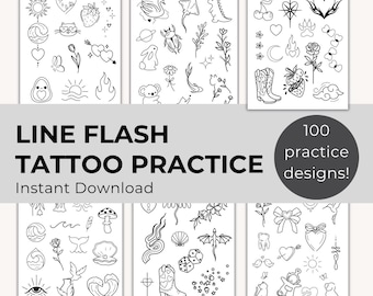 100 Line Tattoo Flash Practice Designs - Apprentice Tattoo Training (Digital Download)