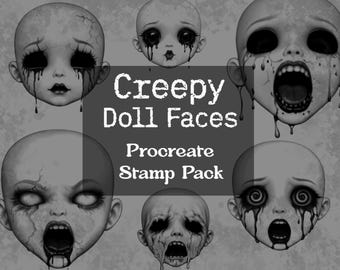 Creepy Doll Faces Procreate Stamps | Gothic Tattoo Flash Brush Pack (Digital Download)