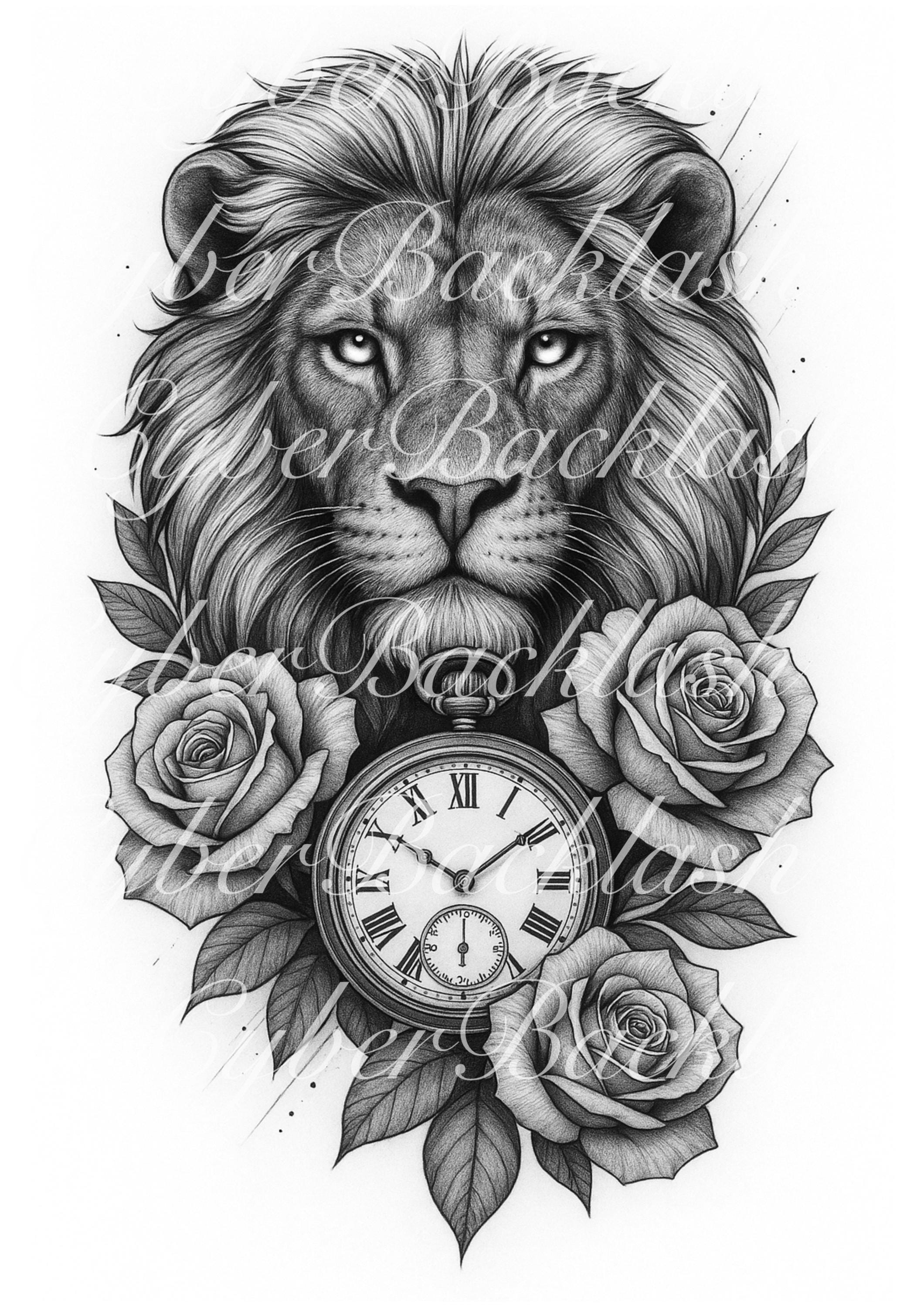 Lion and rose tattoo - Etsy België, image size:2120x3000