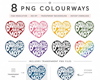 Boundaries Are Hot Retro Heart PNG Bundle, 8 Color Sublimation Designs (Digital Download)